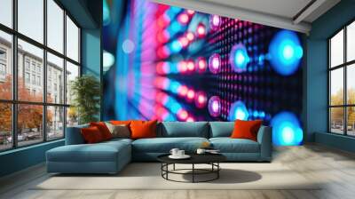 Luminous LED Panel: Abstract Bright Blue Background with Closeup of Glowing Bulbs Wall mural