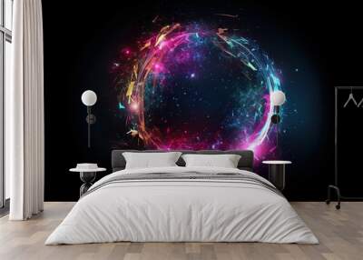 Magical Neon Sphere in the Night Sky - Abstract Vibrant Cosmic Glow Postproducted Digital Illustration. Generative AI Wall mural