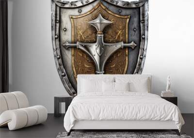 Medieval Knight Coat of Arms: Isolated Shield and Sword - Old Symbols of Armour and Weaponry Wall mural