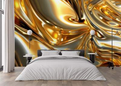 Metallic Abstract 3D Background with Liquid Gold Effect Wall mural