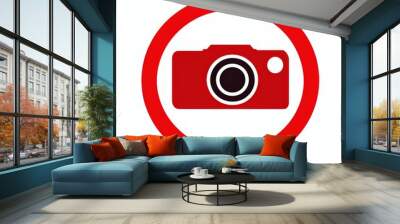 No Recording Sign. Prohibited Video Camera Icon in Red. Traffic Forbidden Symbol Wall mural