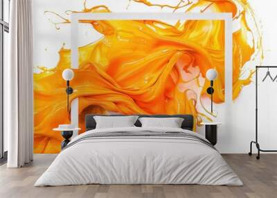 Orange Paint Background. Creative Design with Yellow and Orange Flowing Paint in White Square Frame Wall mural