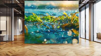 Sea Weed. Dancing Green Seaweed in Blue Waters Under the Sunlight Wall mural