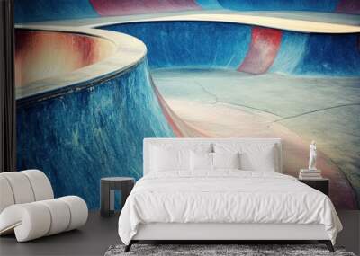 Skatepark Adventure. Summer fun in a Colorful Blue Landscape for Children Wall mural