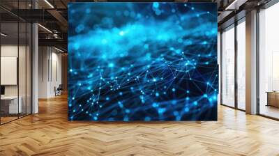 Tech Space. Abstract Technology Network Background with Blue Connection Mesh Design Wall mural