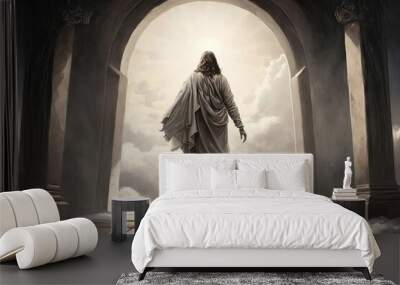 The Holy Path of Jesus Christ: Walking Towards Heaven's Gate. Generative AI Wall mural