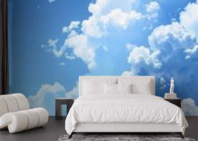 Vertical Sky. Blue Cloudy Background with Fluffy White Clouds for Texture and Copy Space Wall mural