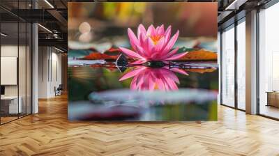 Water Lotus. Abstract Art of Beautiful Blooming Lotus in Aquatic Pond Wall mural