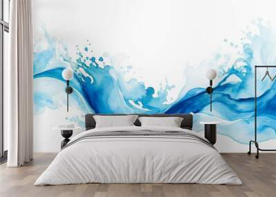 Watercolor River Background. Hand Drawn Blue Waves and Splashes of Paint. Abstract Watercolor Illustration. Generative AI Wall mural