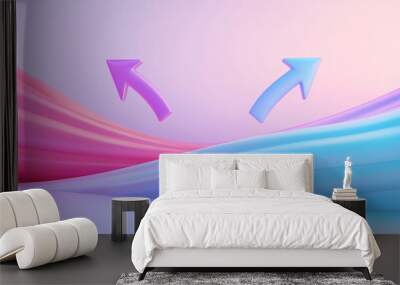 A dynamic 3D scene featuring two arrows, one curving left and one right, representing a decision point, floating above a smooth pastel background  Wall mural