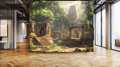 Grand, ancient archaeological site with historical ruins and mystical ambiance, high quality, photorealistic, showcasing lost civilizations and stone structures::1.5 hieroglyphs, temples, sacred  Wall mural