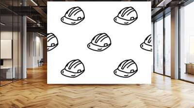 Construction safety helmet cartoon doodle seamless pattern, Vector. Wall mural