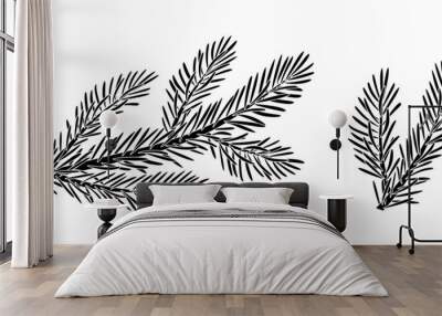 christmas spruce branch silhouette set. larch, pine, spruce branch, evergreen tree, fir, vector icon Wall mural