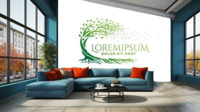 Green circle tree and roots logo design template Wall mural