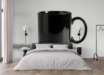 A photograph of a plain black coffee mug on a white background. Generated by artificial intelligence. Wall mural