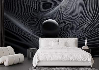 Abstract and minimal curved elliptical lines and a 3d sphere in the middle on a back background. Wall mural