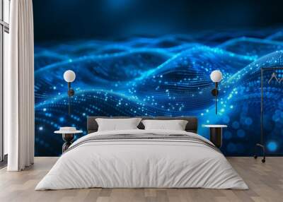 An abstract blue digital wave with dots. Wall mural