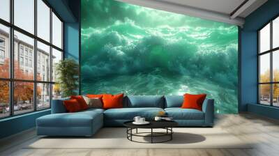 Emerald green water flows on the beach. Wall mural