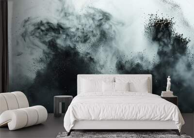 Floating black dust and powder scattered on white background. Wall mural