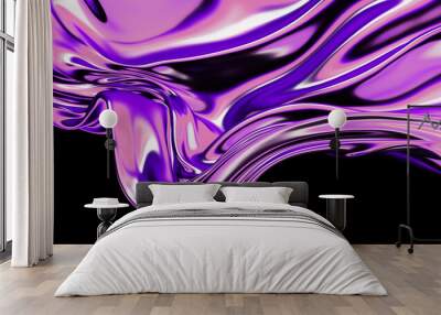 3d render illustration - holographic background with a glossy liquid iridescent effect. Futuristic concept. Trendy neon flying fabric wallpaper.  Wall mural