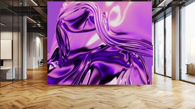 3d render illustration - holographic background with a glossy liquid iridescent effect. Futuristic concept. Trendy neon flying fabric wallpaper. Wall mural