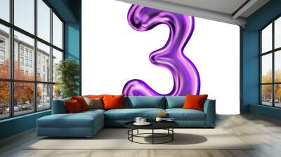 Liquid 3D holographic typeface design. Number - 3. Contemporary vector English alphabet with iridescent effect in a futuristic style. Inflated balloon font with shiny effect.	 Wall mural