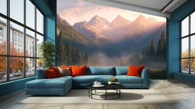 A stunning mountain landscape captured at sunrise. Wall mural