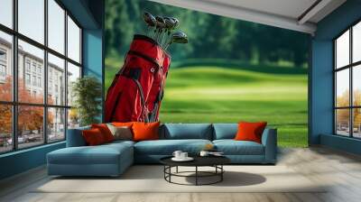 Golf Bag on the Green fairway Wall mural