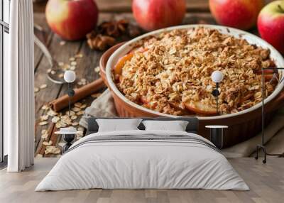 Apple Crisp: A dessert with a crunchy oat topping and baked apples. Wall mural