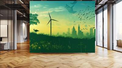 Renewable Energy: Vector showing how renewable energy reduces CO emissions. Wall mural