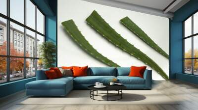 Green fresh aloe vera leaves and slices isolated on white background. Wall mural