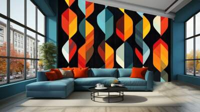 A colorful abstract design with orange, blue, and green shapes. The design is made up of many different shapes and colors, creating a dynamic and eye-catching pattern. Generative ai illustration. Wall mural