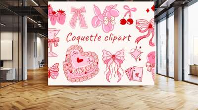 coquette clipart, cute, y2k, coquette aesthetic, bows clipart,  crafts Bows Coquette, Coquette, pink ribbon, Pink Coquette Ribbon Clipart Gift bow clipart Fashion clipart Decoration valentine gift  Wall mural