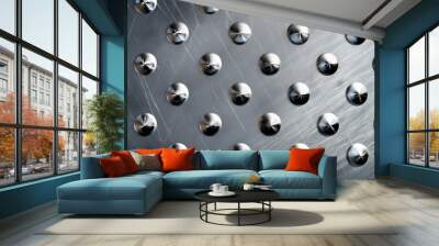 Metal texture gray aluminum plate stainless steel silver grey rough metallic 3d rendering background Polished Metal Surface with Raised Circular Patterns Wall mural