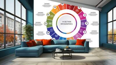 Collection of vector circle chart infographic templates for presentations, advertising, layouts, annual reports. 14 options, steps, parts	 Wall mural