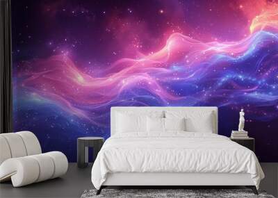 Neon color dynamic flow in dark space background image. Fantasy cosmos beauty motion 3d illustration wallpaper picture backdrop. Imagination concept for business presentation corporate Wall mural