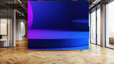 3D minimal studio background featuring a royal blue and purple platform Abstract geometric shape illustration render for showcasing cosmetics and beauty fashion products Wall mural