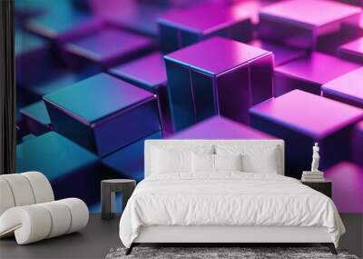 3D rendering of an abstract geometric background featuring purple and blue hues Suitable for advertisements technology displays showcases banners cosmetics fashion sports business and metaverse co Wall mural