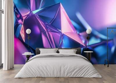 3D rendering of an abstract geometric background in purple and blue hues Ideal for cyberpunk themed projects advertising technology showcases banners cosmetics fashion and business applications Sc Wall mural