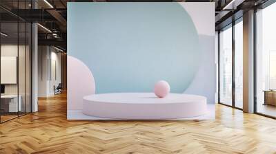 Abstract pastel colored mockup scene featuring geometric shapes and a podium background for product display 3D rendering Wall mural