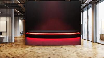 Black podium with red light emission against a dark background for advertising display 3D rendering Wall mural