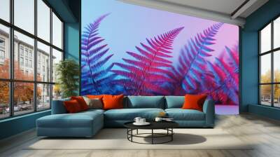 Elegantly adorned fern leaves positioned on surfaces against a white backdrop 3D render suitable for themes related to nature wellness spa aromatherapy health and beauty Wall mural