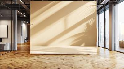 Empty brown and beige studio space featuring leaf shadows suitable for product presentations Seasonal background with a tropical flair 3D rendering Wall mural