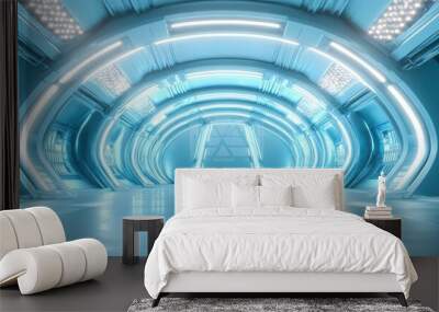 Futuristic interior featuring an empty stage Modern background with a technology sci fi high tech concept 3D rendering Wall mural