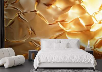 Gold foil backdrop with light reflections Textured surface in golden hues 3D rendering Opulent shiny gold finish Metallic gold gradients Wall mural