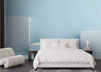 Two white square podiums and two squares on a light blue backdrop Wall mural