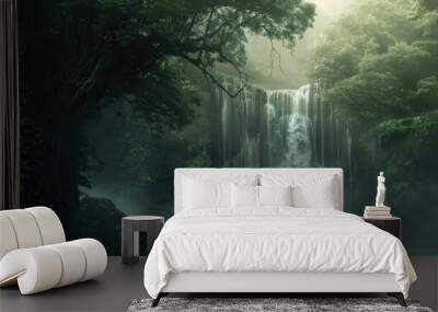 Waterfall in a large forest Wall mural