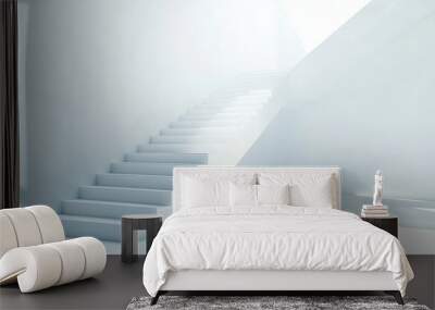 White stairs ascending in a bright empty space symbolizing growth and success 3D rendering Wall mural