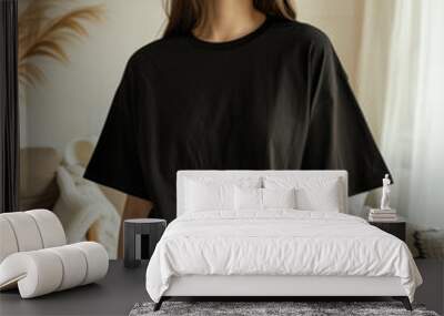 Girl wear black t-shirt mockup Wall mural