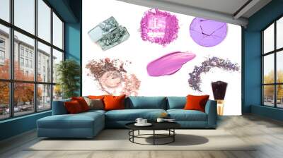 collection of various make up accessories on white background Wall mural